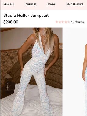 Show Me Your MuMu White Sequin Halter Jumpsuit